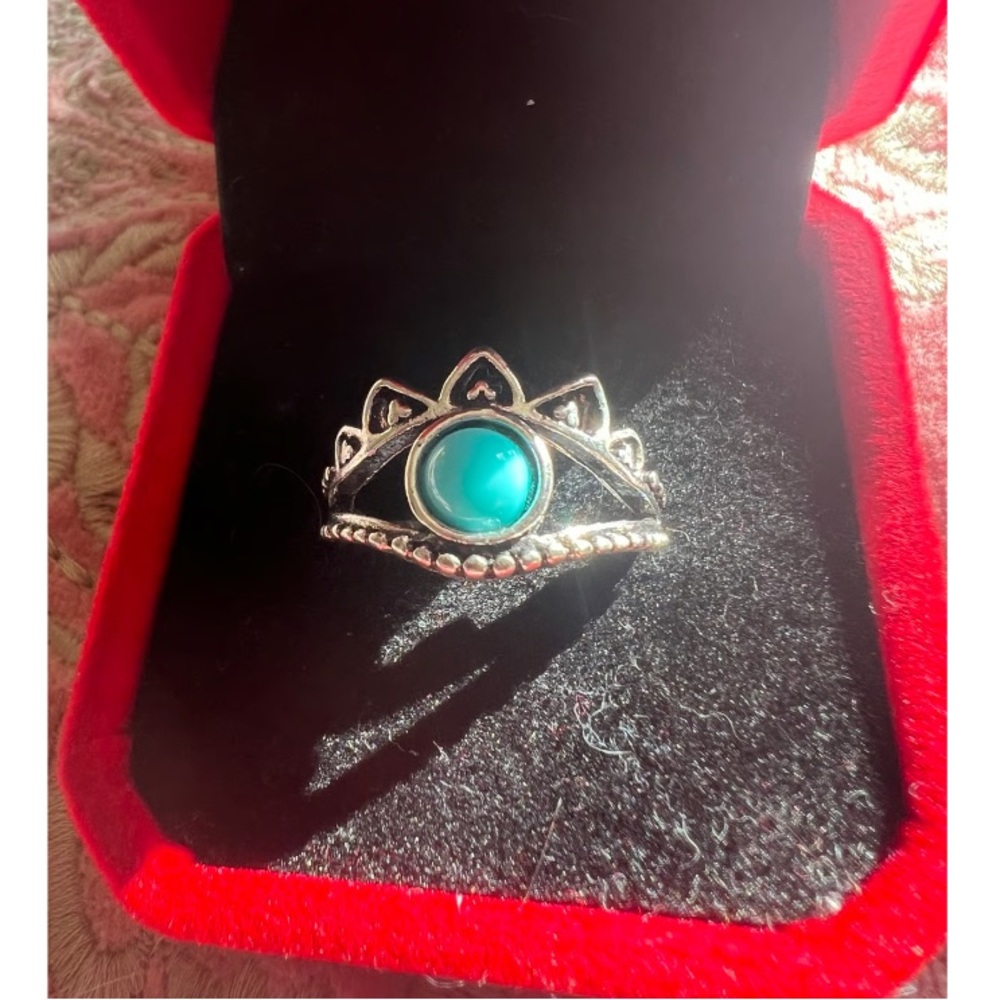 Women’s Stainless Steel Silver Faux Turquoise Ring Size 7